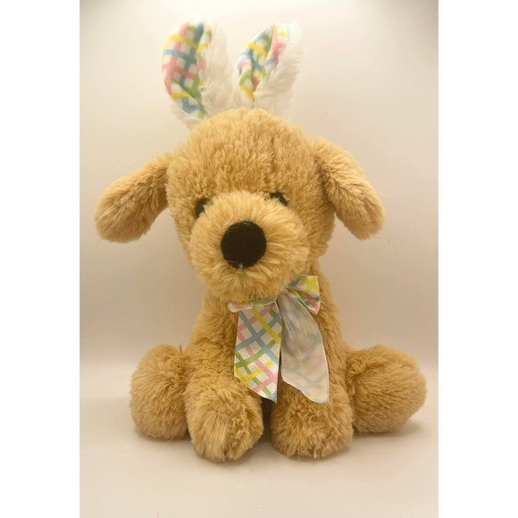 Hugfun International Easter Puppy Dog Plush Tan Bunny Ears Pastel Plaid Bow 2017 - Picture 5 of 12